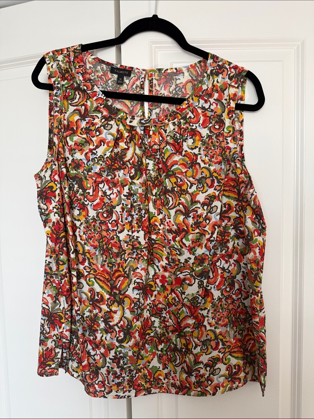 Talbots Multicolor Floral-Print Sleeveless Top in White, Red, Green, Yellow
